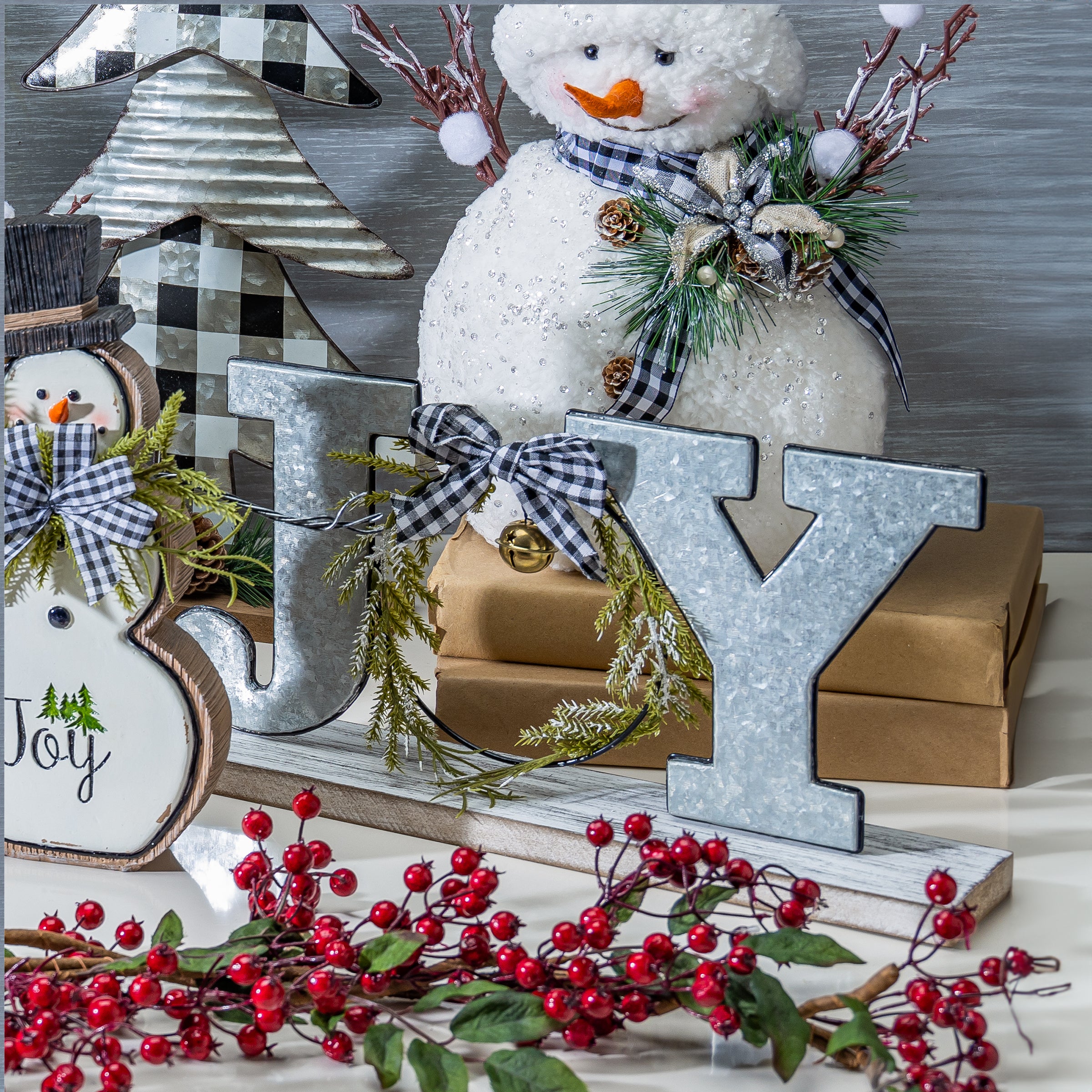 Farmhouse JOY Wood and Metal Tabletop Christmas Decor Sign